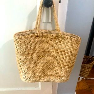 Straw Tote Bag with Mesh Net Top